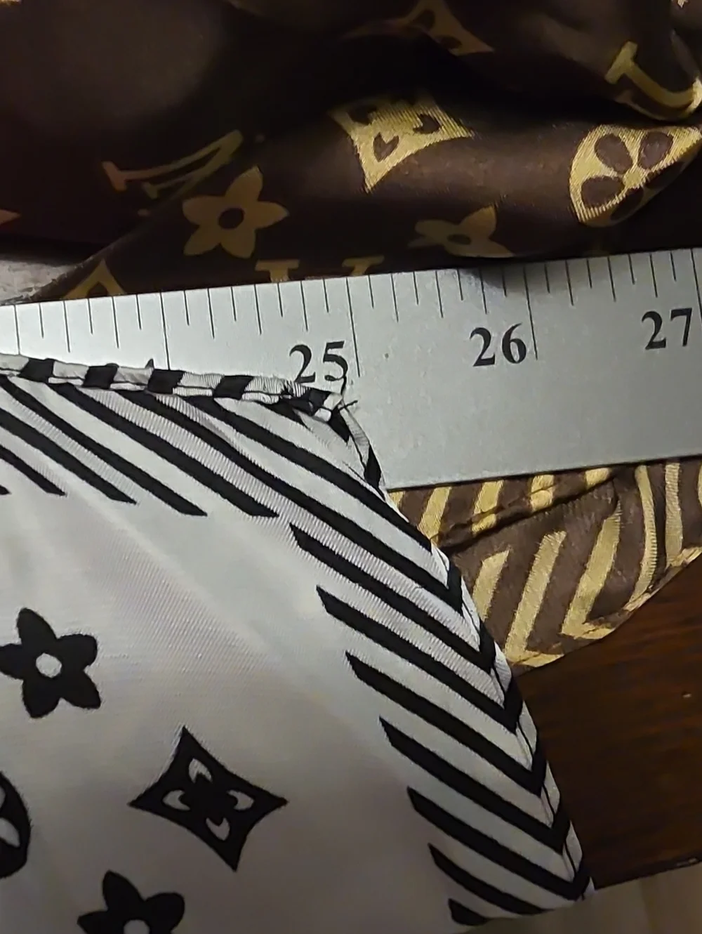 Luxury Brown Or White Patterned Silk Scarf with Gold Accent
